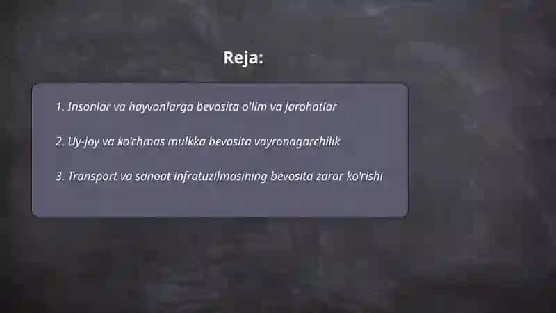 Gidrotexnika inshoatlarning falokati natijasida bo'lishi mumkin bilvosita va bevosita zararlari 2