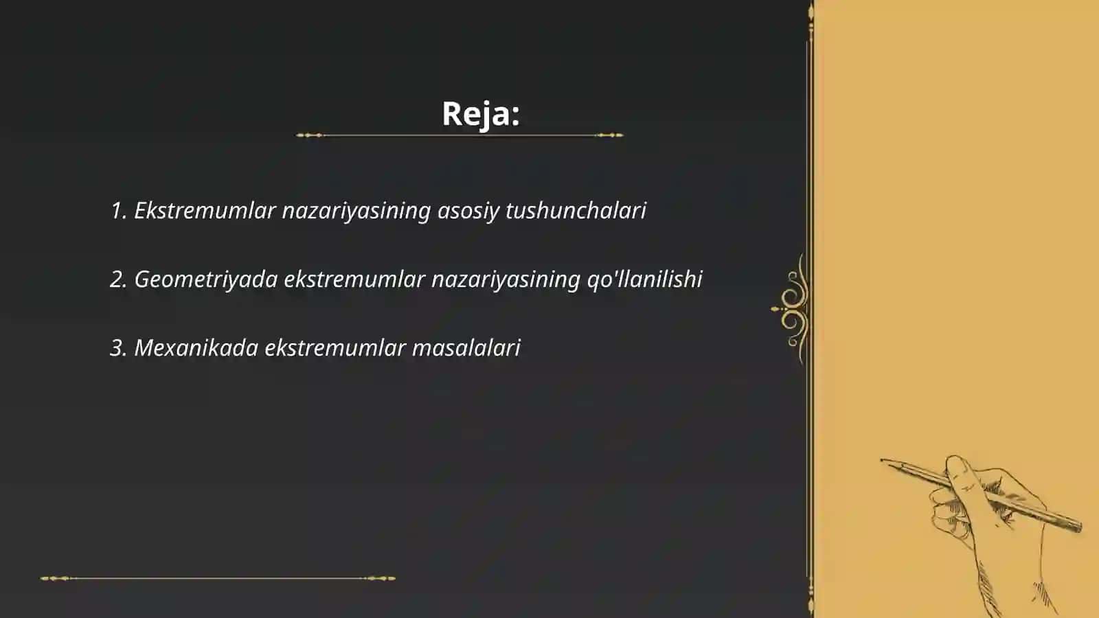 Ekstremumlar nazariyasining geometriya, mexanika va boshqa sohalarga doir masalalarga tadbiqi 2