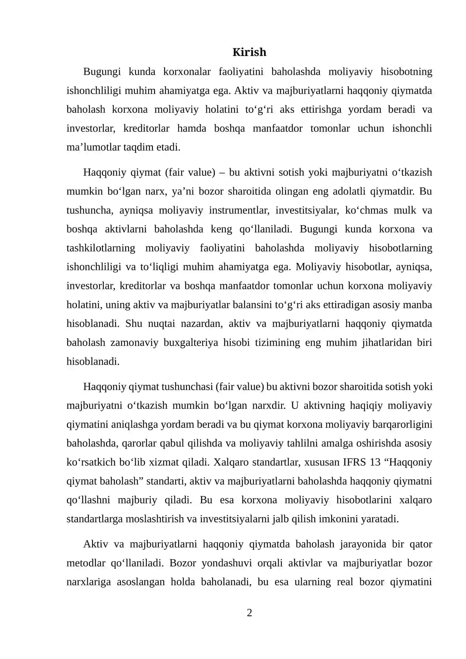 AKTIV VA MAJBURIYATLARNI HAQQONIY QIYMATDA BAHOLASHNING NAZARIY VA AMALIY MUAMMOLARI 2