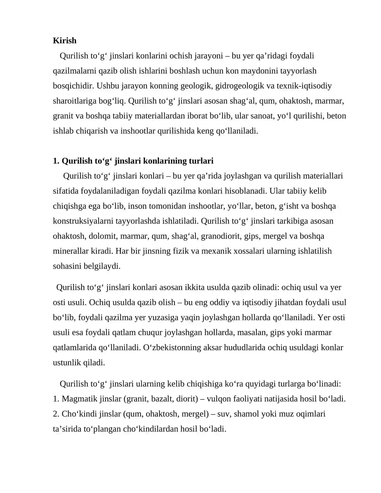 Qurilish to‘g‘ jinslari konlarini ochish 2