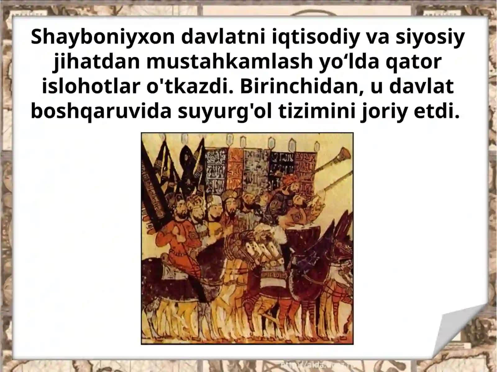 XVI asrda Buxoro xonligida ijtimoiy-iqtisodiy hayot Shayboniylar o‘tkazgan islohotlar 2