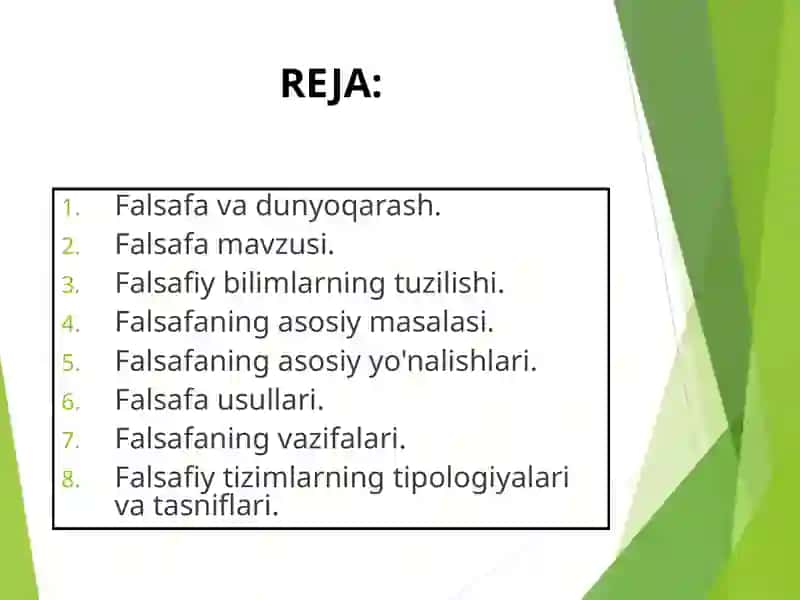 FALSAFA TURMUSH TARZI VA DUNYONI ANGLASH USULI 2