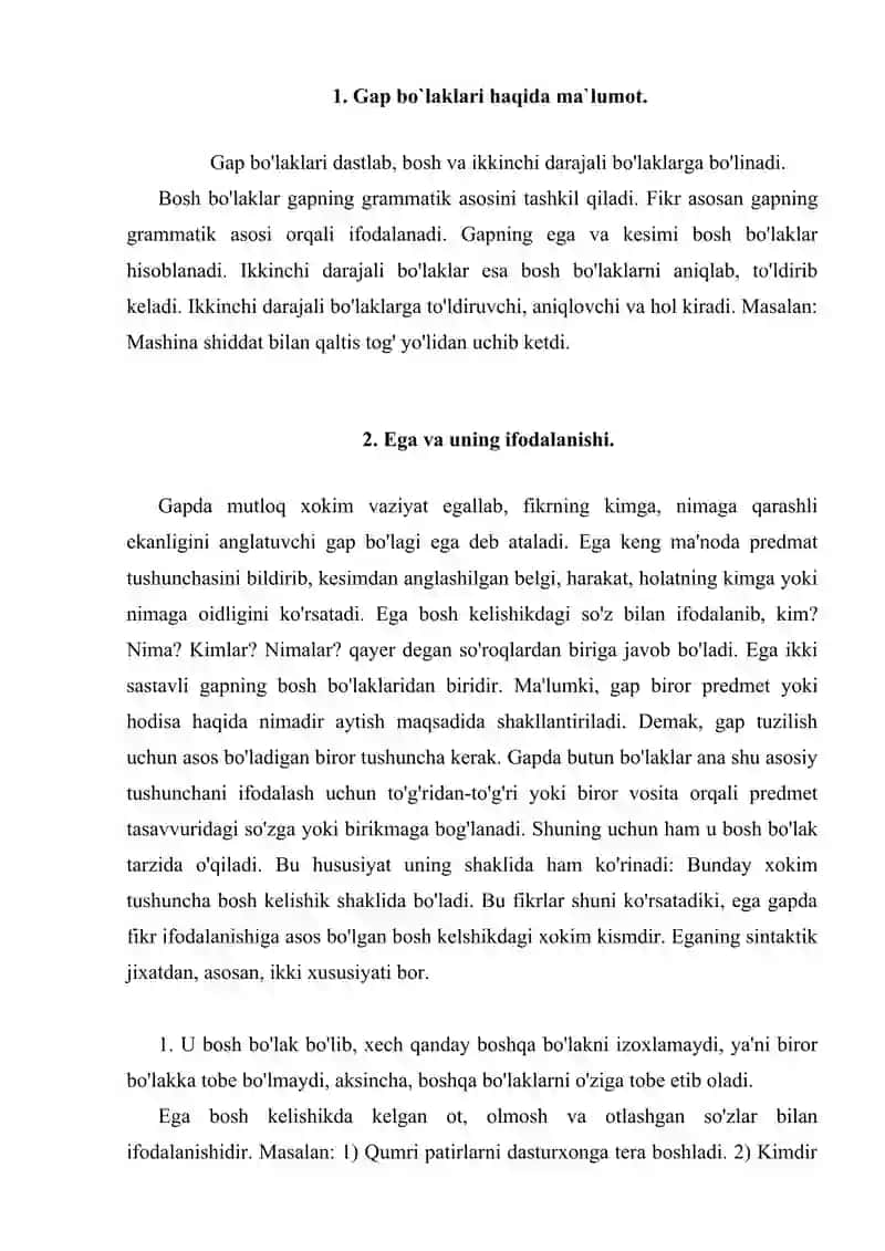 Bosh bo'laklar. Ega va kesm ularning ifodalanishi, ega va kesm orasida tirening qo’llanilishi 2