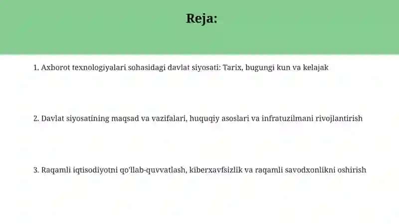 Axborot texnologiyalari sohasidagi davlat siyosati 2