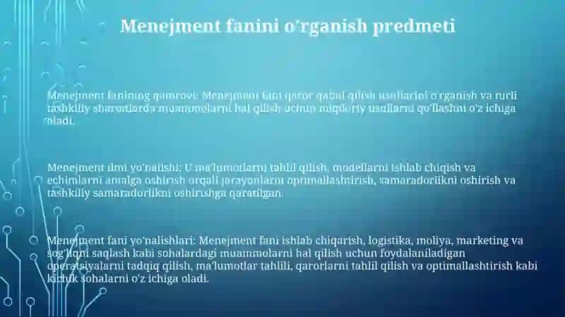 Menejment Boshqarish Fanining Organish Predmenti Nima 2