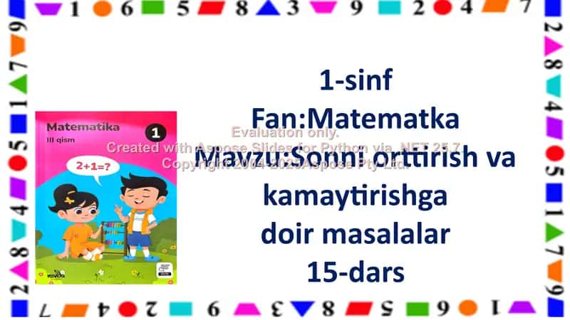 Namangan viloyati Pop tumani MMTB 10-IDUM 1-sinf o‘qituvchisi Abduraxmonova Tursinoy math dars masalasi 2
