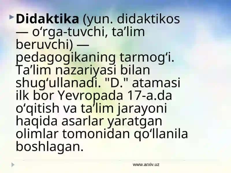 Didaktika.O’qitish tamoyillari metodlari 2