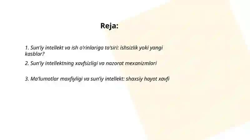 Sunʼiy intellekt - xavf, qulaylik va kelajakdagi oʻzgarishlar 2