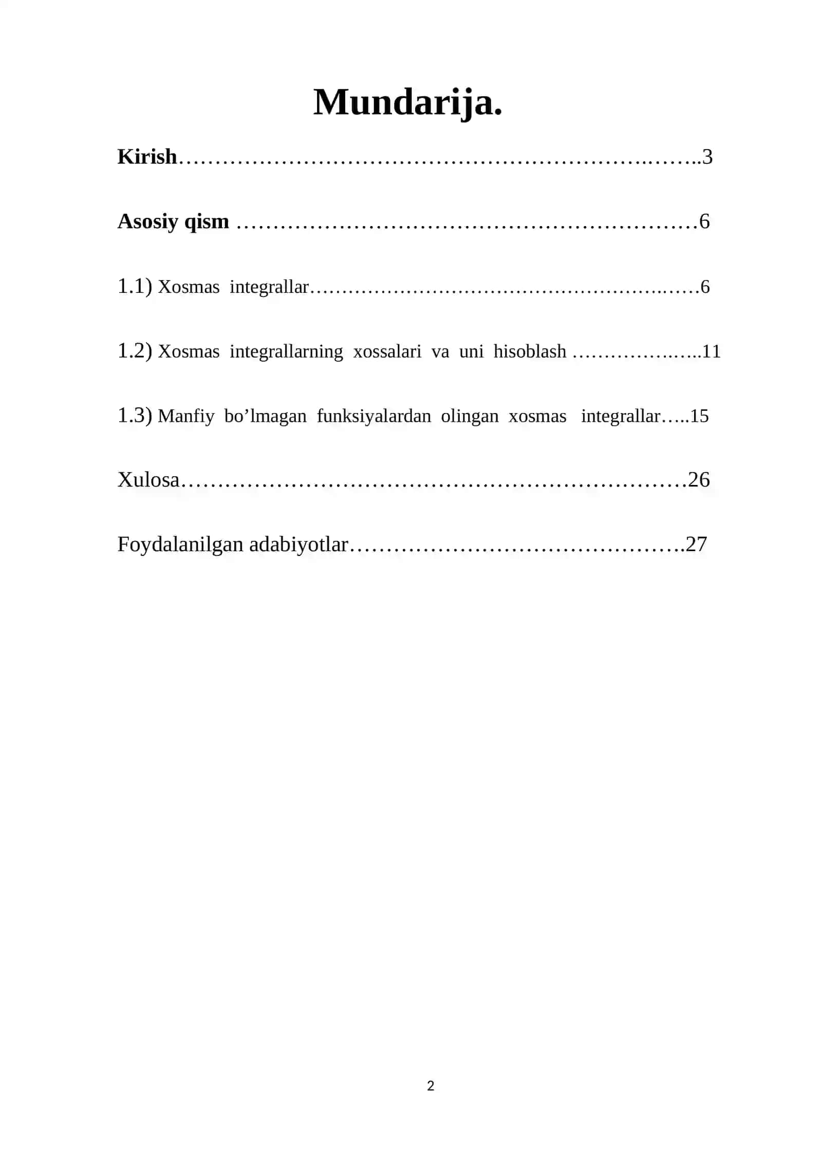 Xosmas integrallar va ularni hisoblash usullari 2