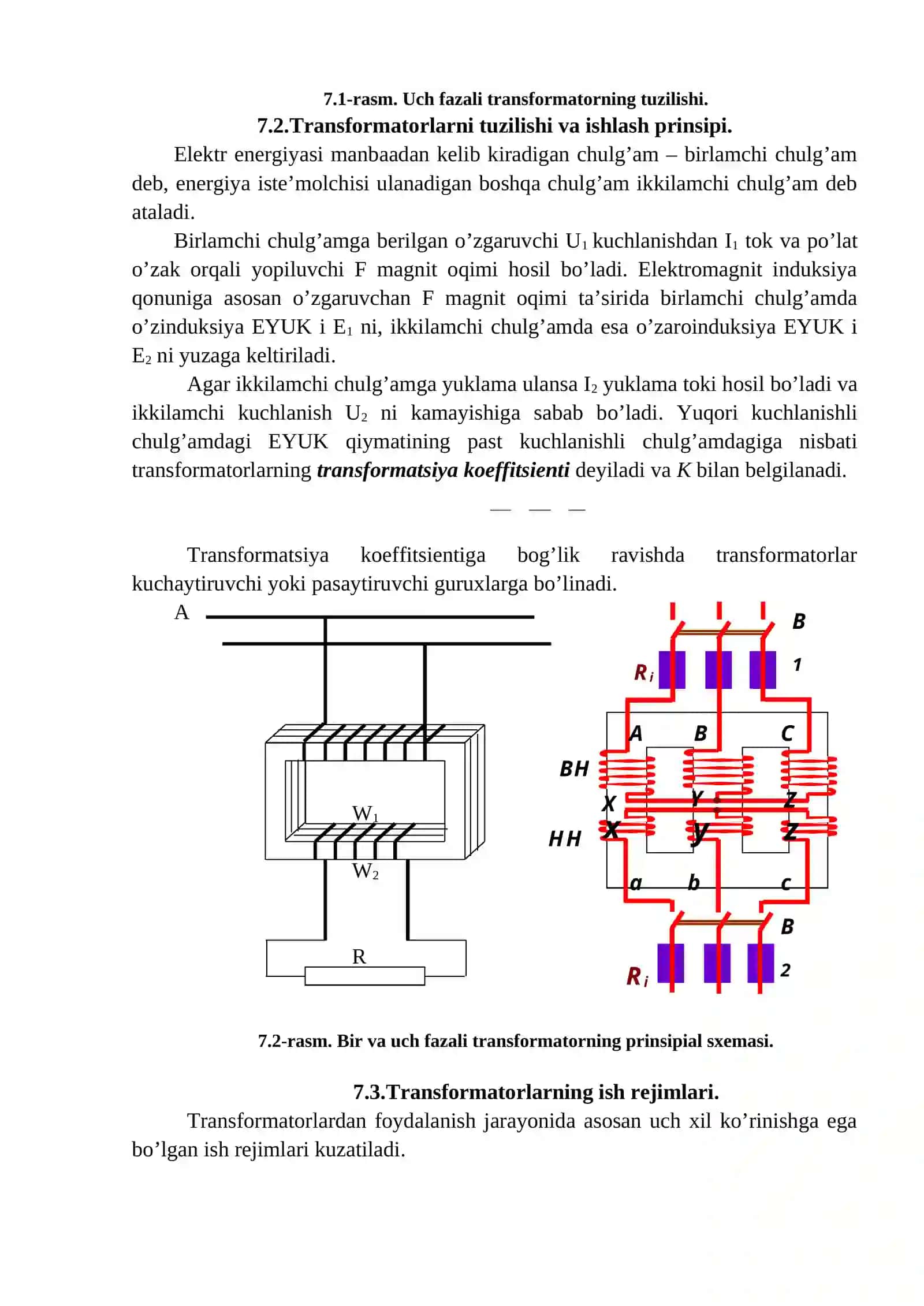 Bir fazali va uch fazali transformatorlar 2
