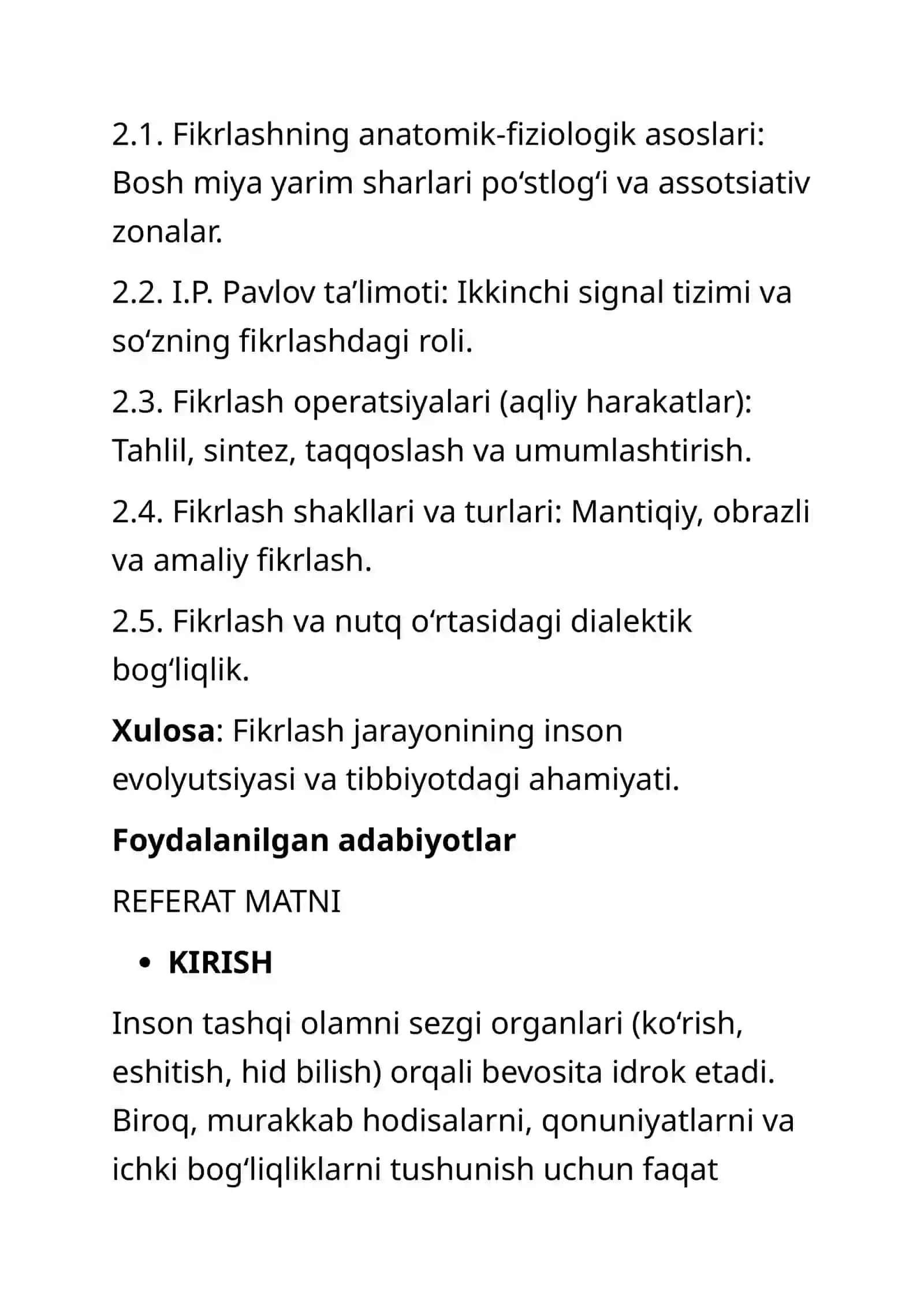 FIKRLASH JARAYONLARI: FIZIOLOGIK MEXANIZMLARI VA TURLARI 2