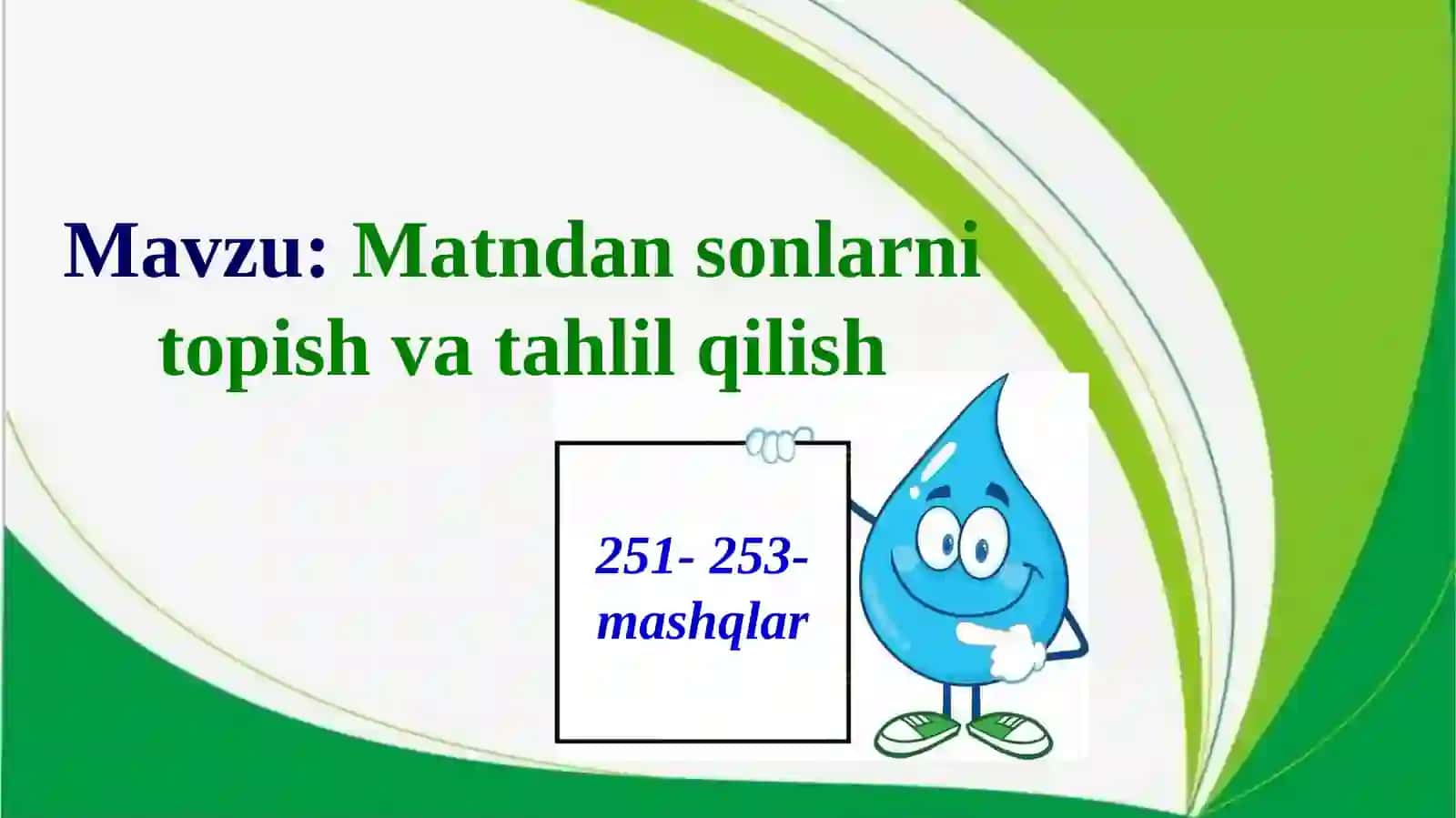Matndan sonlarni topish va tahlil qilish mashqlari 2