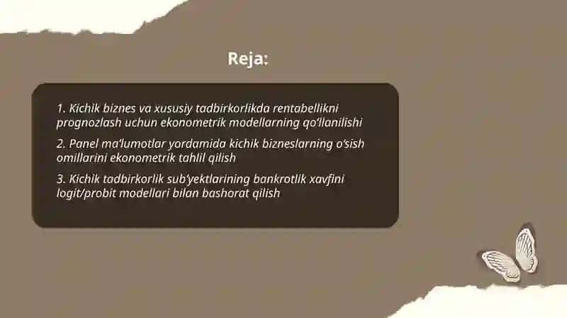 Kichik biznes va xususiy tadbirkorlik subʼektlari faoliyatini tahlil qilishda ekonometrik modellaridan foydalanish 2