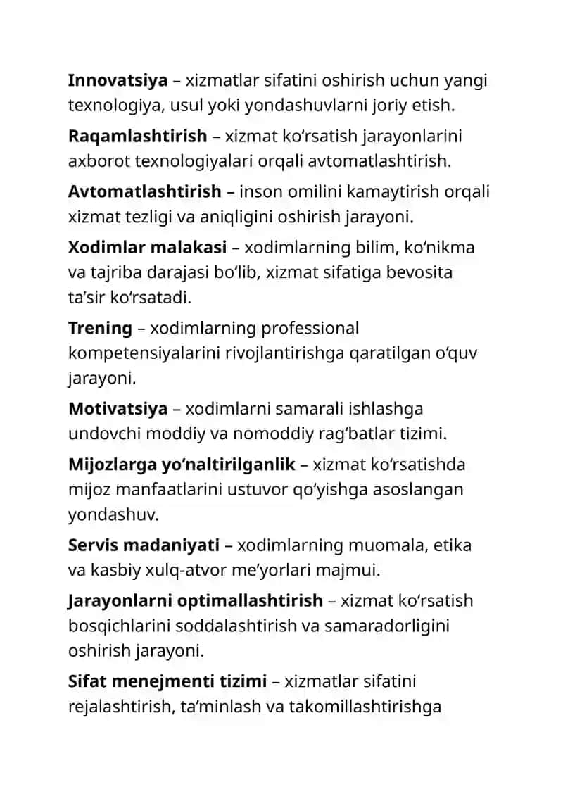 Xizmatlar sohasida xizmatlar sifatini oshirish imkoniyatlari 2
