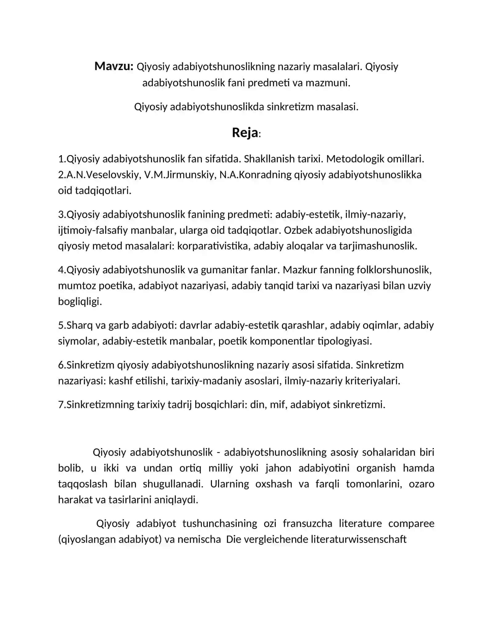Qiyosiy adabiyotshunoslik shakllanish tarixi, metodologik omillar 2