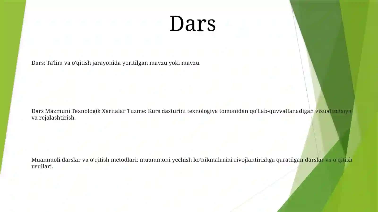 Dars, Dars Mazmuni Texnologik Xaritalar Tuzish 2