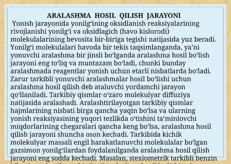 UCHQUNDAN O’T OLDIRILADIGAN DVIGATELLARDA GAMOGEN ARALASHMA HOSIL QILISH 2