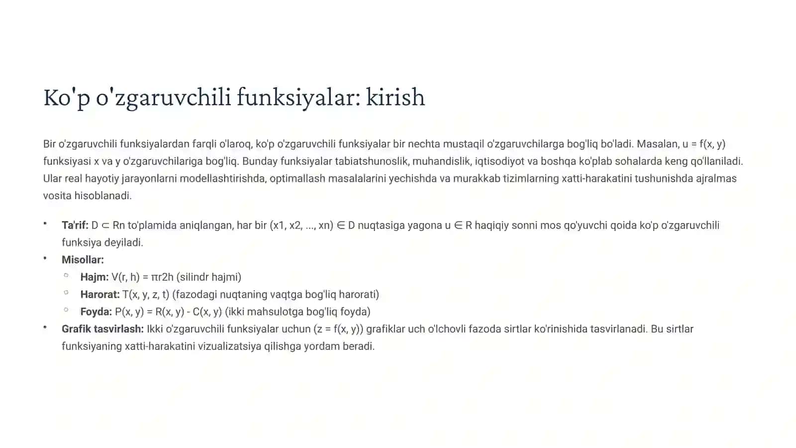 Ko'p o'zgaruvchili funksiya uchun to'liq differensial va invariantlik 2
