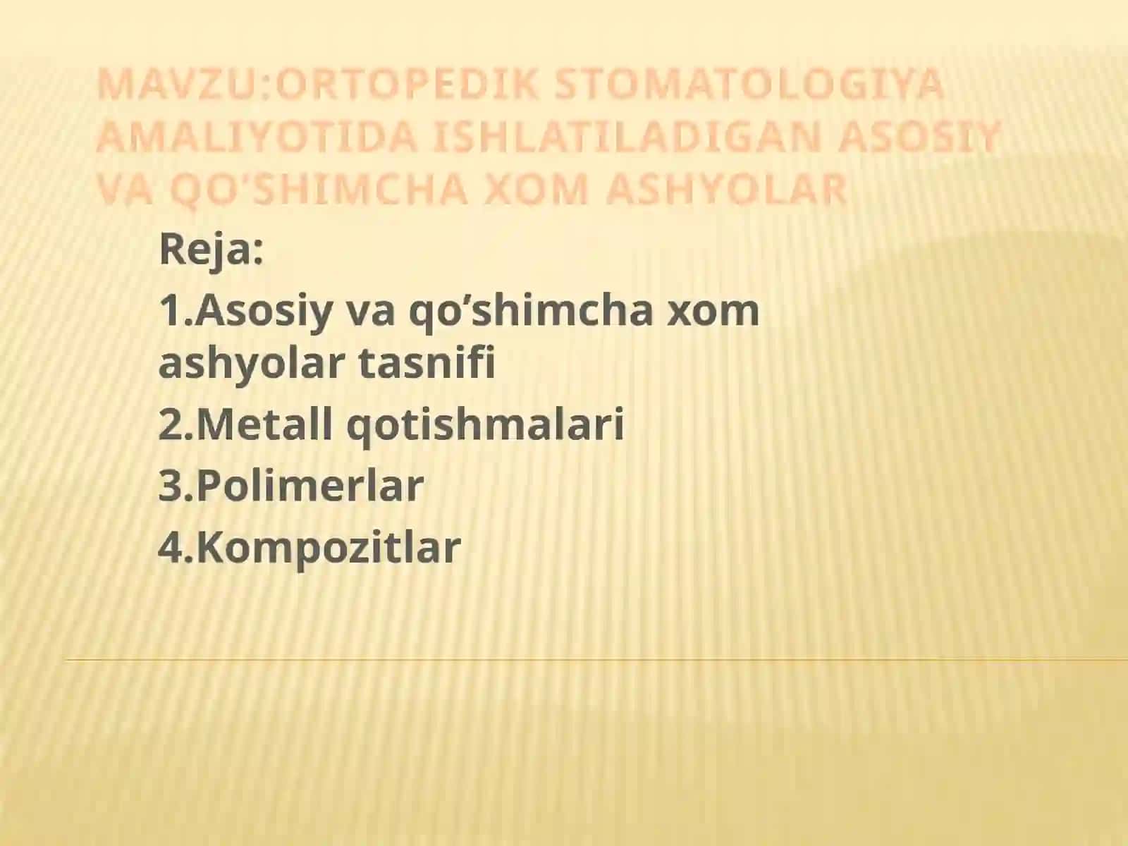 Ortopedik stomatologiya fanidan tayyorlangan mustaqil ishi 2