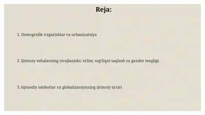 Demografik o'zgarishlar va urbanizatsiya 2