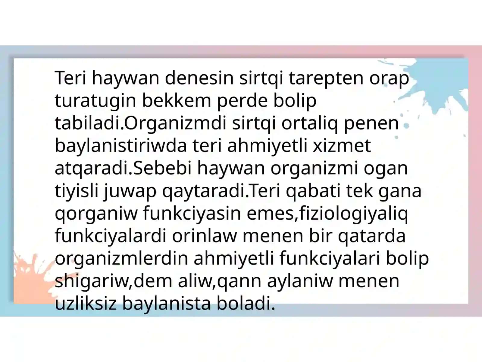 Teri, teri payda etiwshi organlar ham dem aliw organlarin preparovka etiw 2