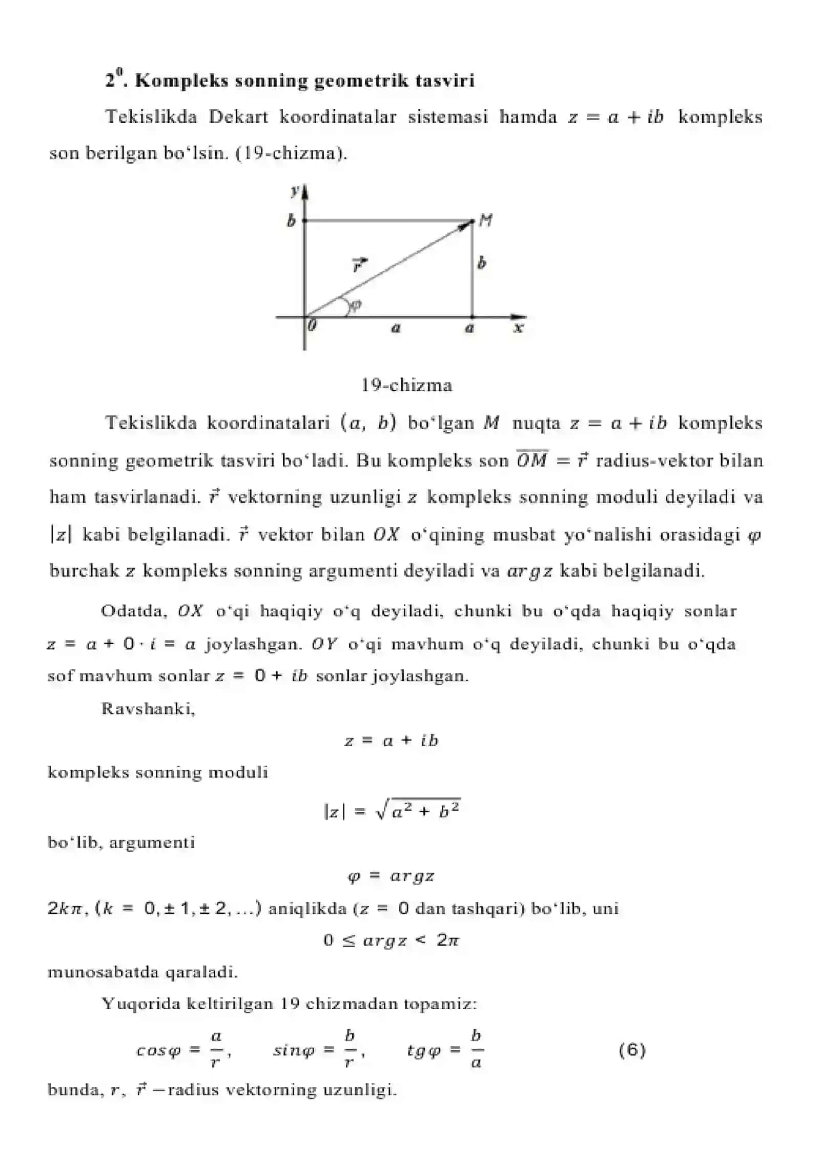 12-ma'ruza. Kompleks sonlarni tasvirlash. Kompleks sonlarning moduli va argumenti. Kompleks sonning shakllari. Eyler va Muavr formulalari 2