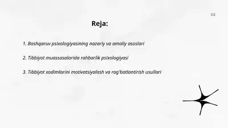 Boshqaruv psixologiyasi. Tibbiyotda boshqarish usullari 2