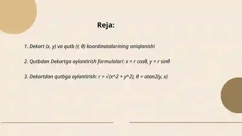 Dekart va qutb koordinatalari orasidagi bog‘lanish 2