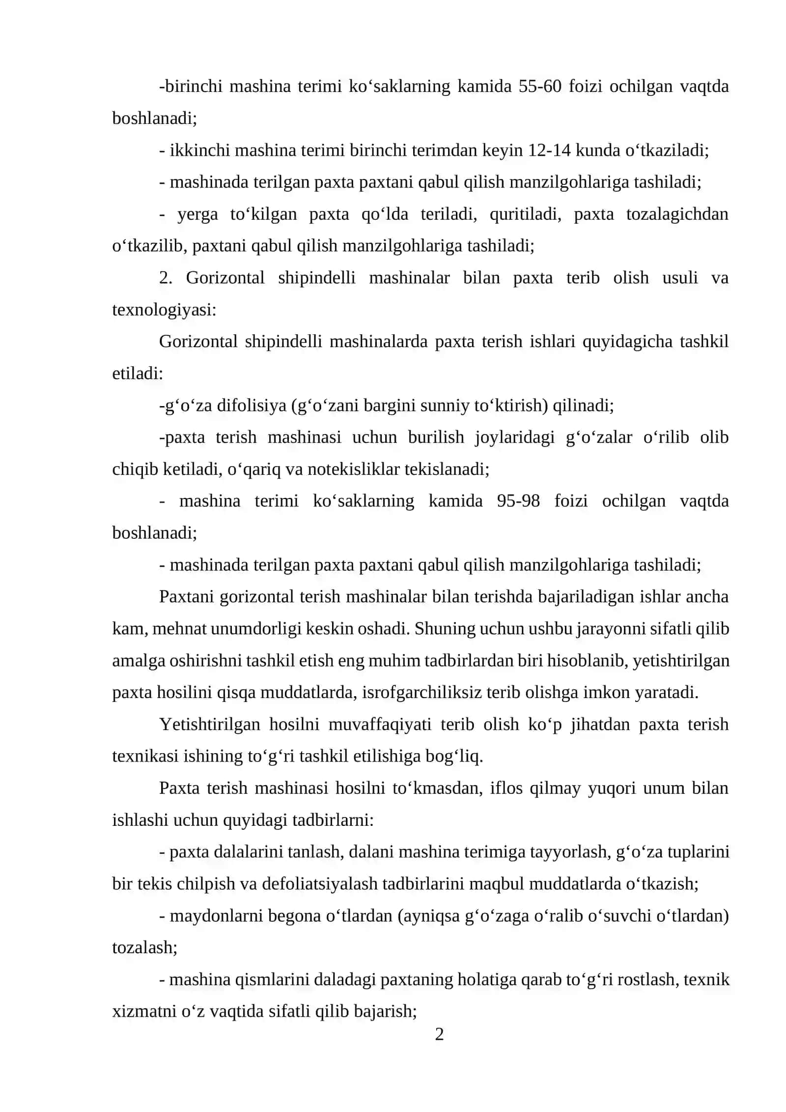 PAXTA HOSILINI TERIB OLISHDA QO‘LLANILADIGAN MASHINALAR 2