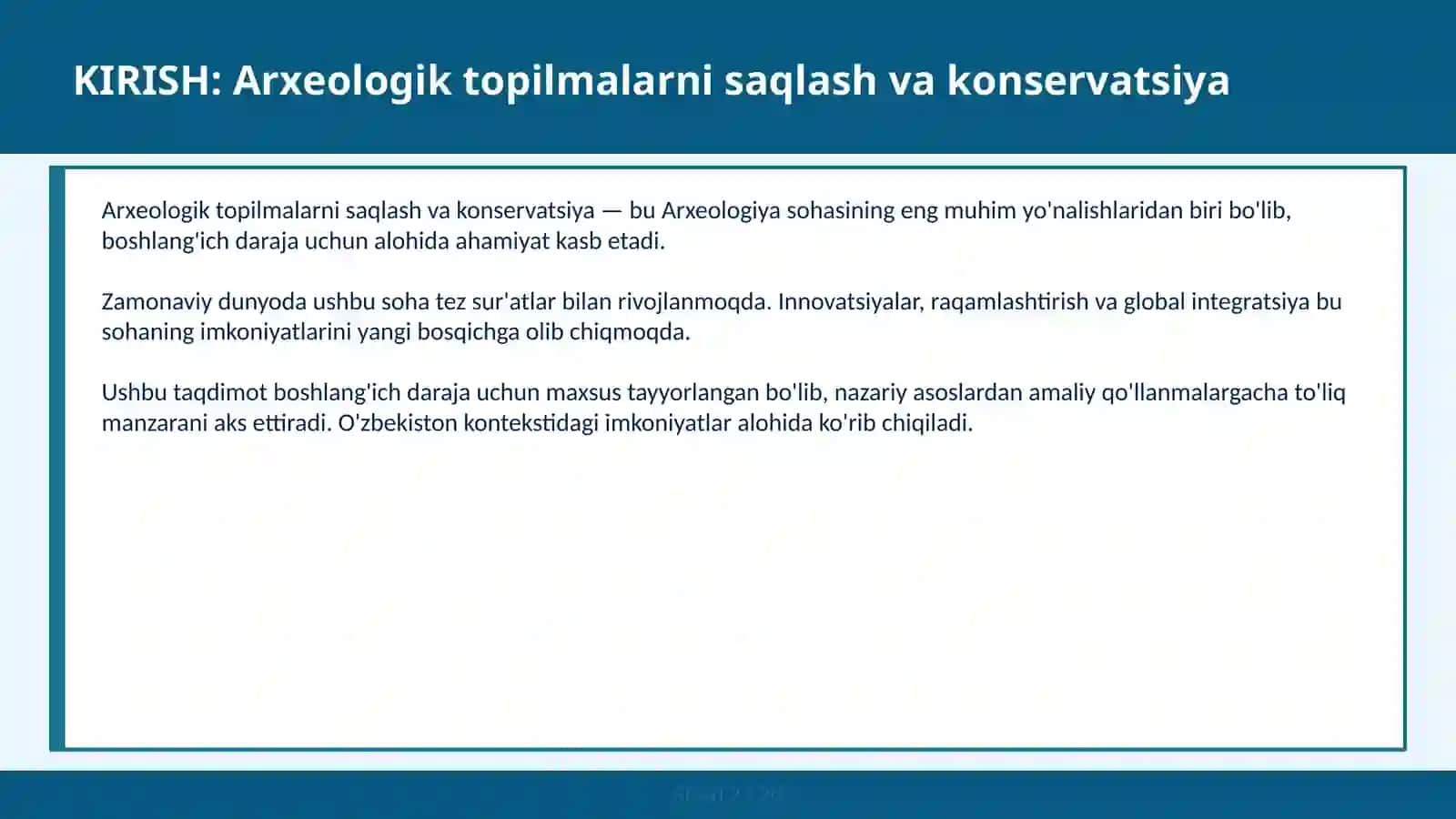 Arxеologik topilmalarni saqlash va konservatsiya 2