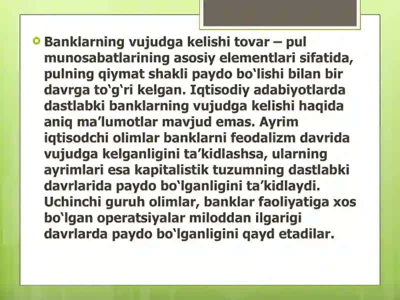 Banklarning kelib chiqishi va bank tizimi 2