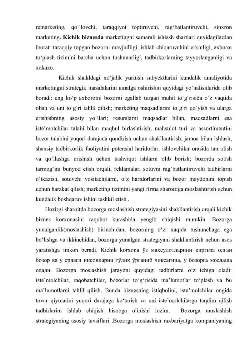 KICHIK BIZNESDA MARKETING FAOLIYATINI TASHKIL ETISH. 2