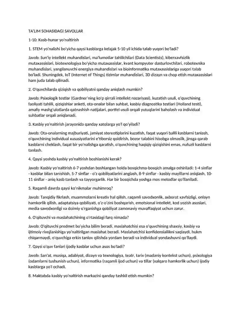 Professional Maktab Maslahatchilari uchun "Oltin xazina"!

Maktab maslahatchisi (psixologi) lavozimi 2