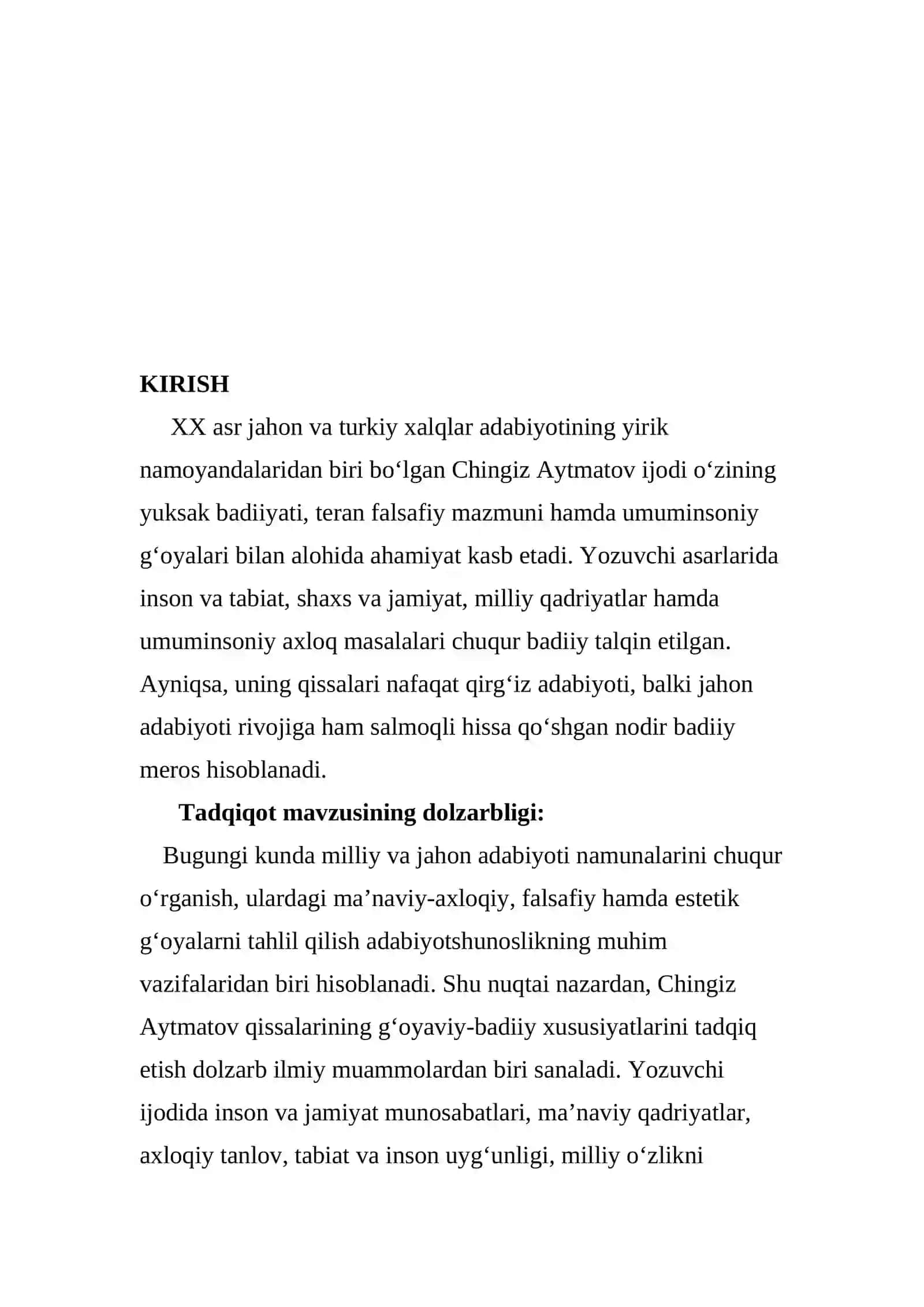 CHINGIZ AYTMATOV QISSALARINING G’OYAVIY-BADIIY XUSUSIYATLARI 2