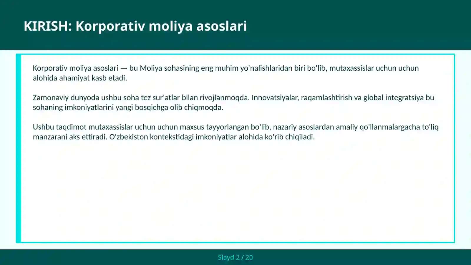 Korporativ moliya asoslari 2
