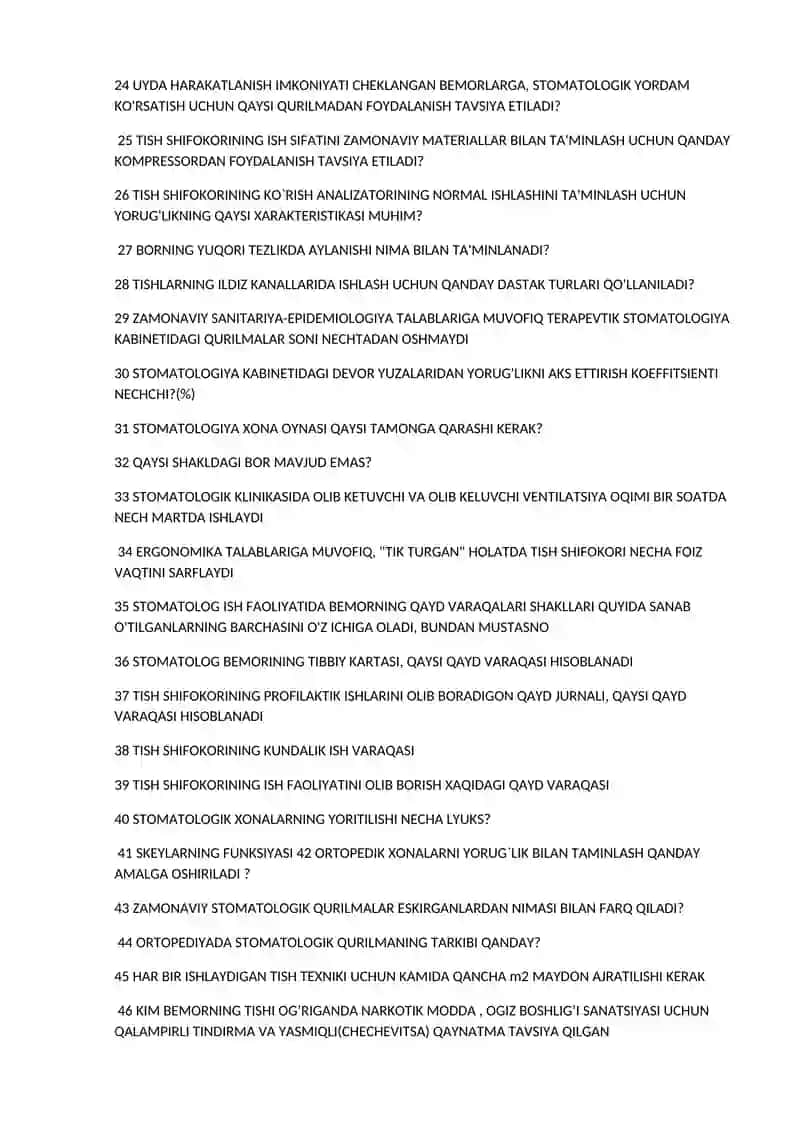STOMATOLOGIYA savollar amaliy mashg'ulot uchun 2