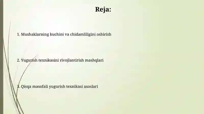 Qisqa masofaga yugurish texnikasini oʻrgatish 2