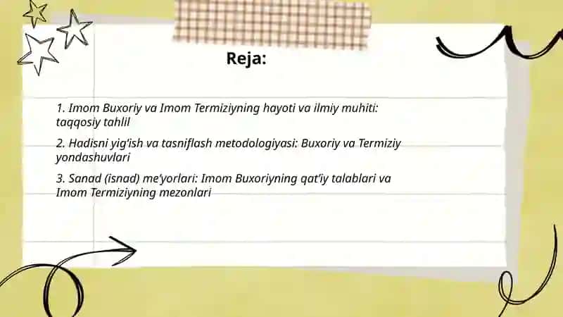 Imom Buxoriy va Imom Termiziyning hadis ilmiga qoʻshgan hissalarini qiyosiy tahlili 2