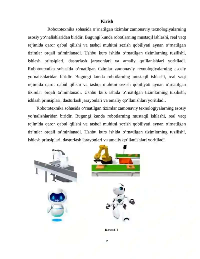 ROBOTOTEXNIKA SOHASIDA O‘RNATILGAN TIZIMLAR 2