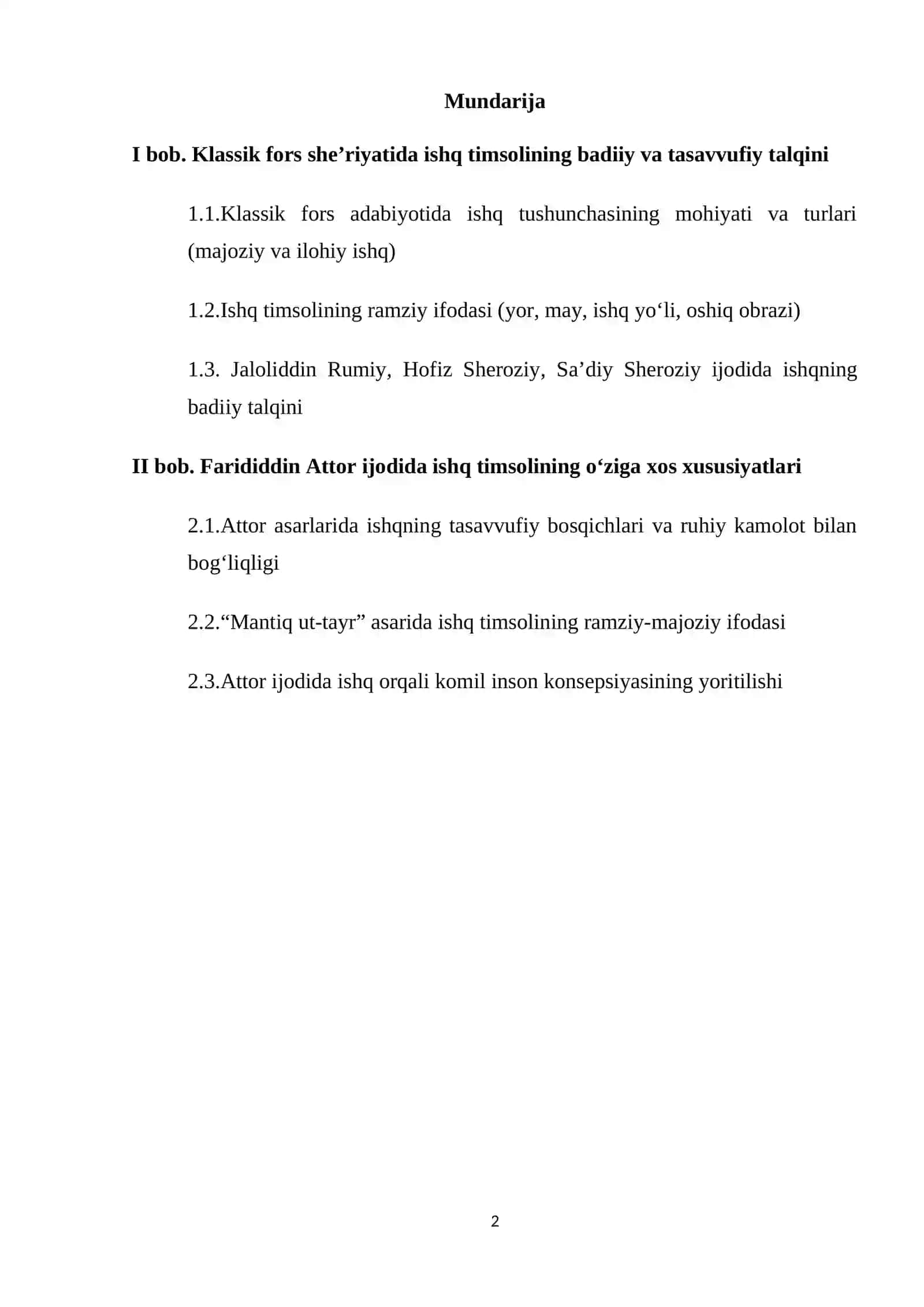 Klassik fors shoirlari ijodida ishq timsoli. Attor ijodida ishq timsoli 2