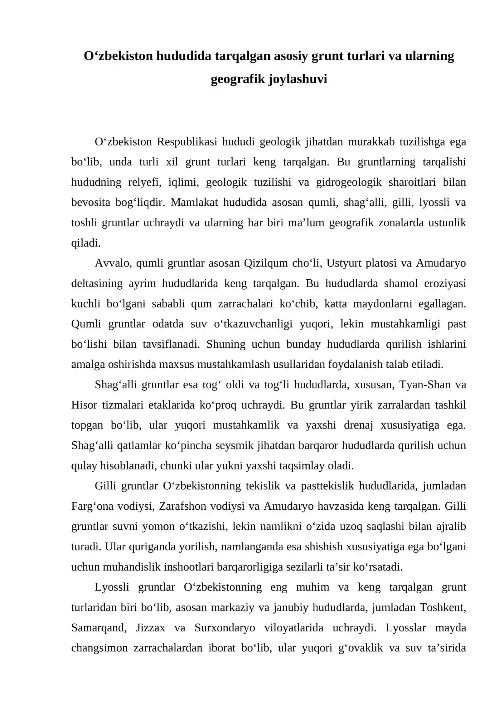 O'zbekiston Respublikasidagi mavjud gruntlarning turlari va ularning xususiyatlari 2