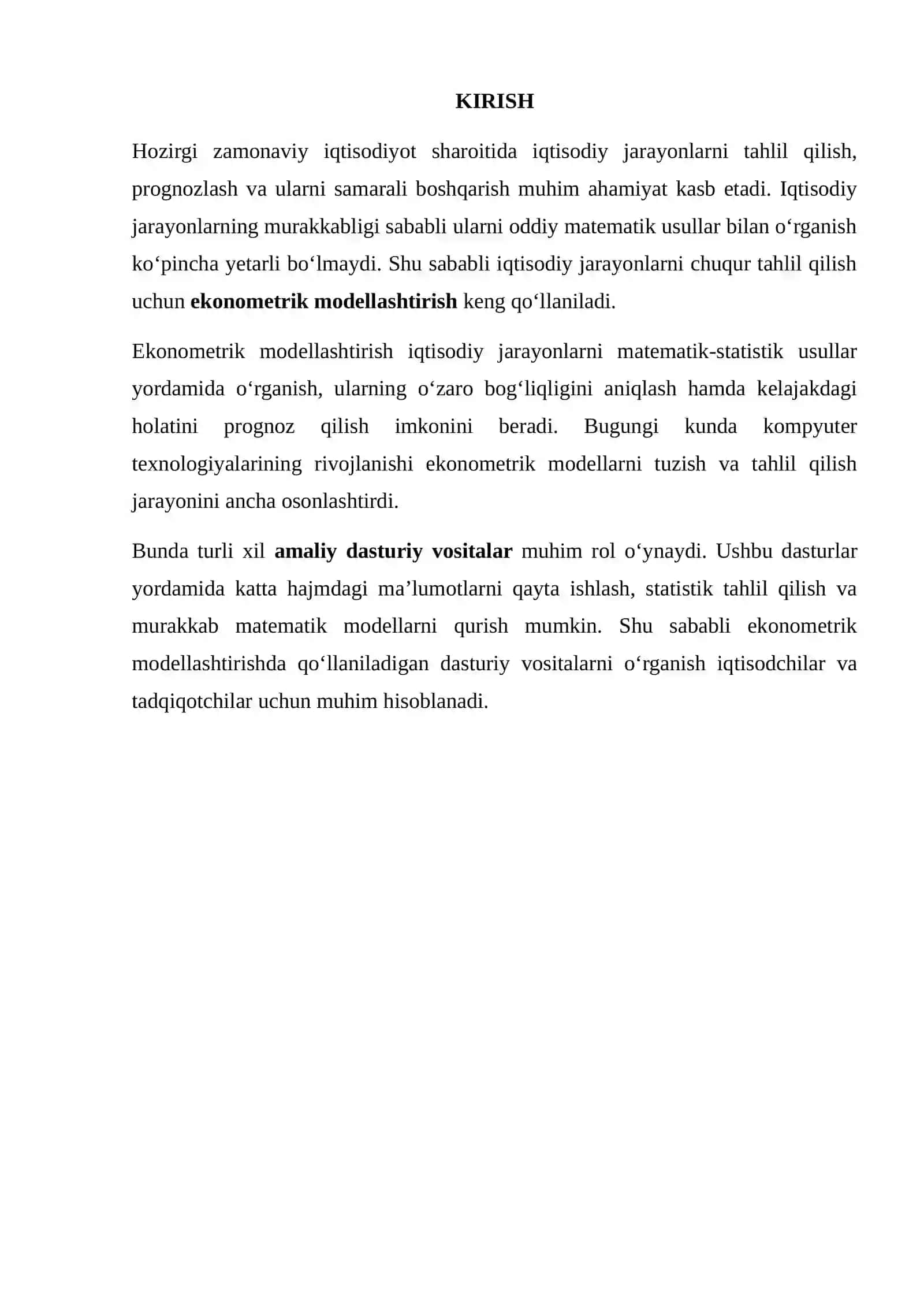 EKONOMETRIK MODELLASHTIRISHDA QO‘LLANILADIGAN AMALIY DASTURLAR XUSUSIYATLARI 2