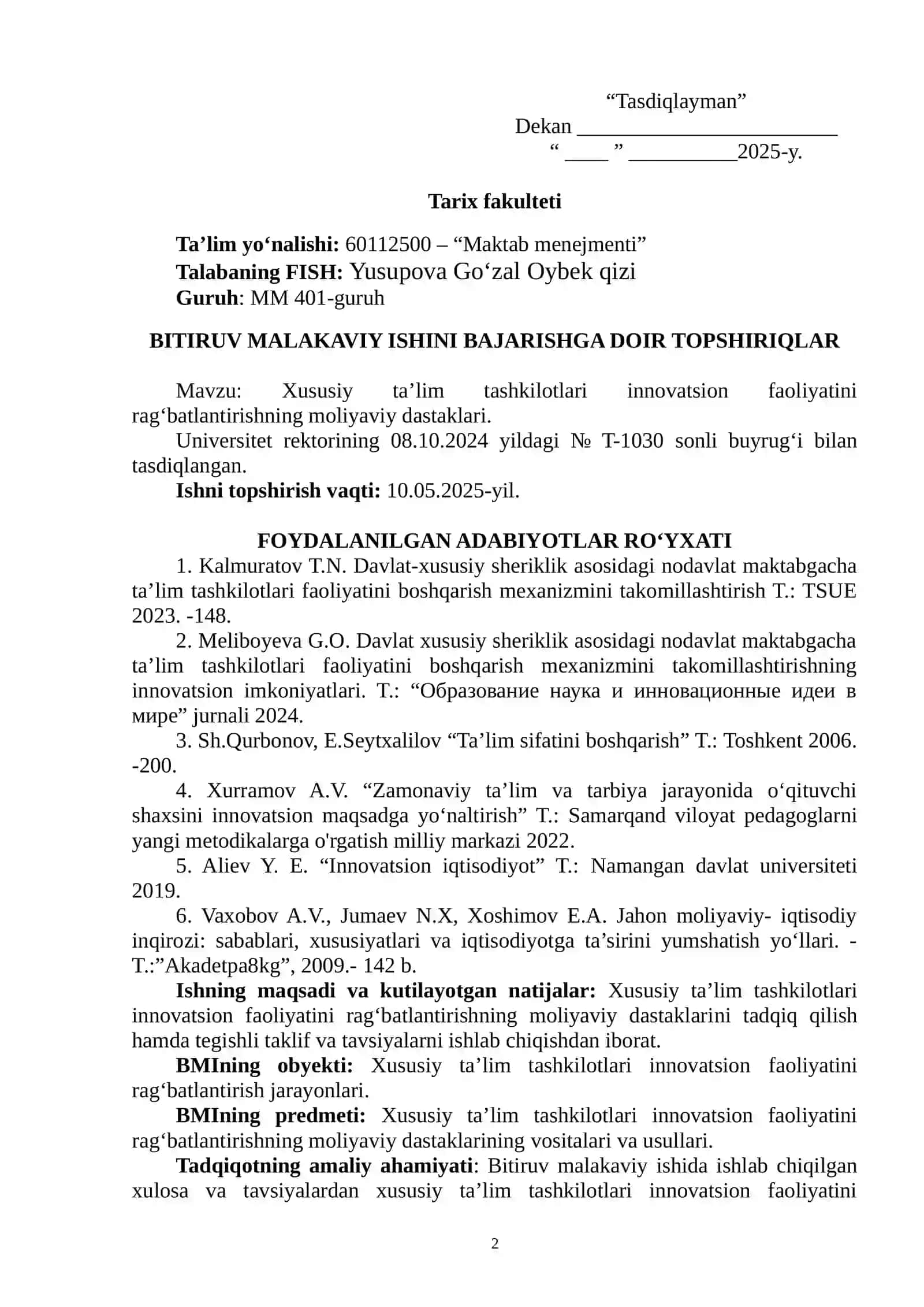 XUSUSIY TA’LIM TASHKILOTLARI INNOVATSION FAOLIYATINI RAG‘BATLANTIRISHNING MOLIYAVIY DASTAKLARI 2