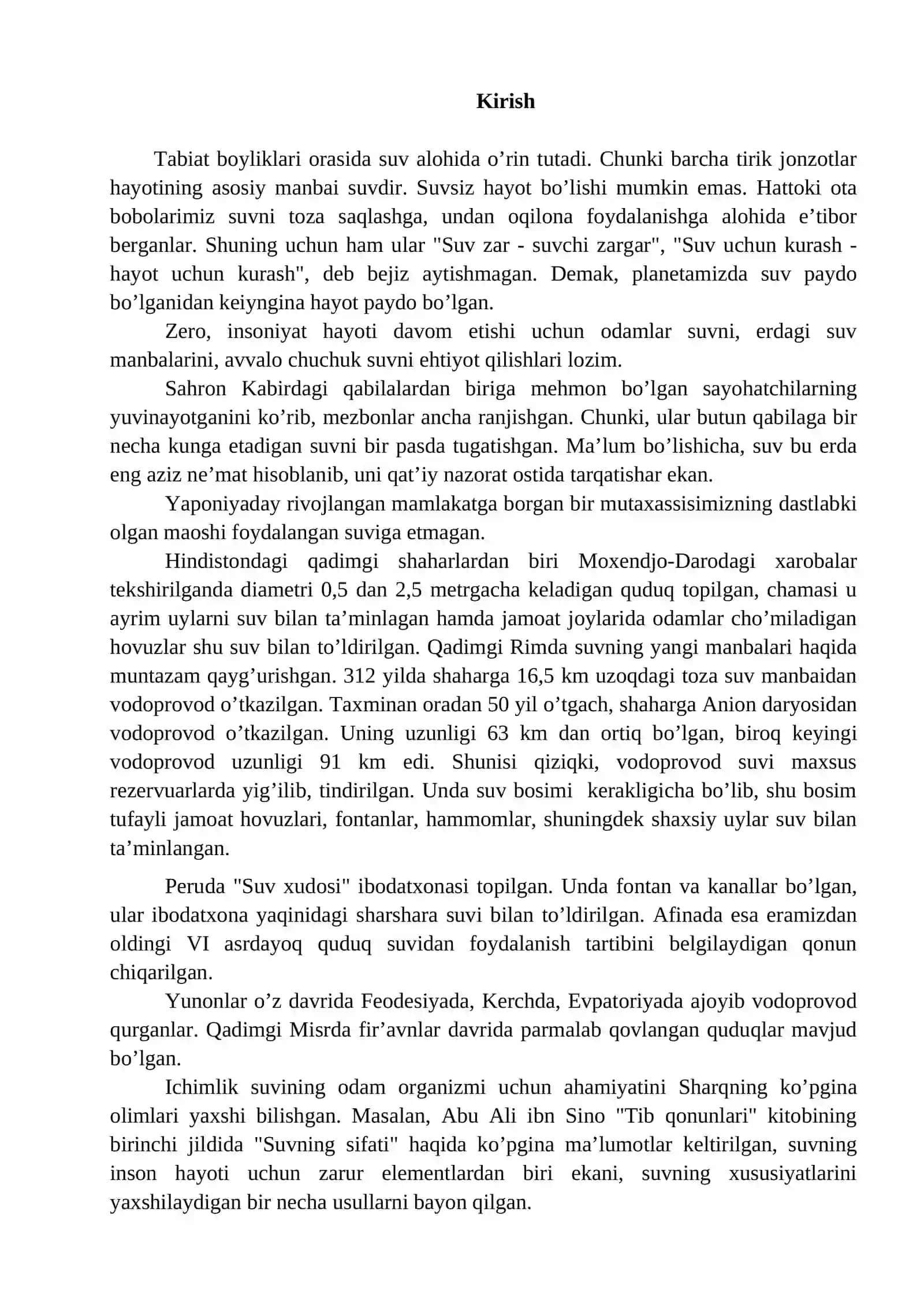 Suv resurslari va ulardan oqilona foydalanish kurs ishi 2