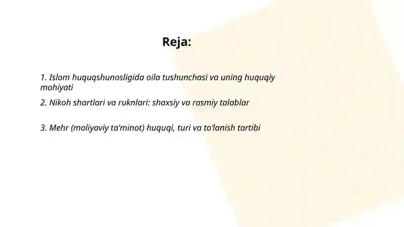 Islom huquq shunosligida oila, nikoh, taloq, idda, zihor tushunchalari 2
