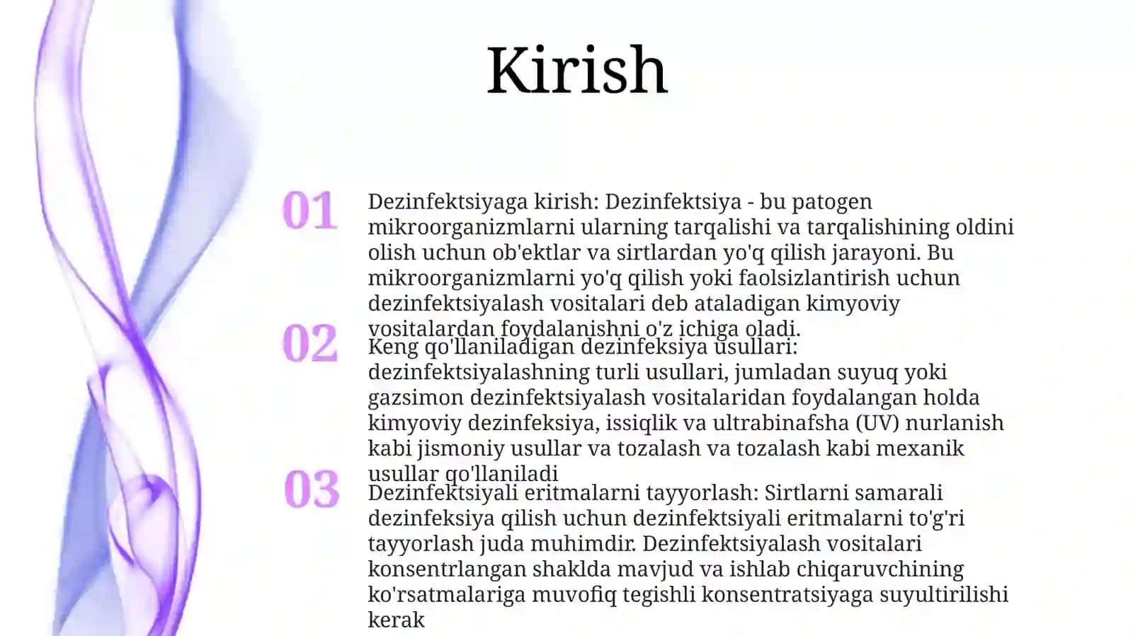 Dezinfeksiya Tavsifi. Dezinfeksiya Usullari. Dezinfeksiyalovchi Eritmalarni Tayyorlash 2