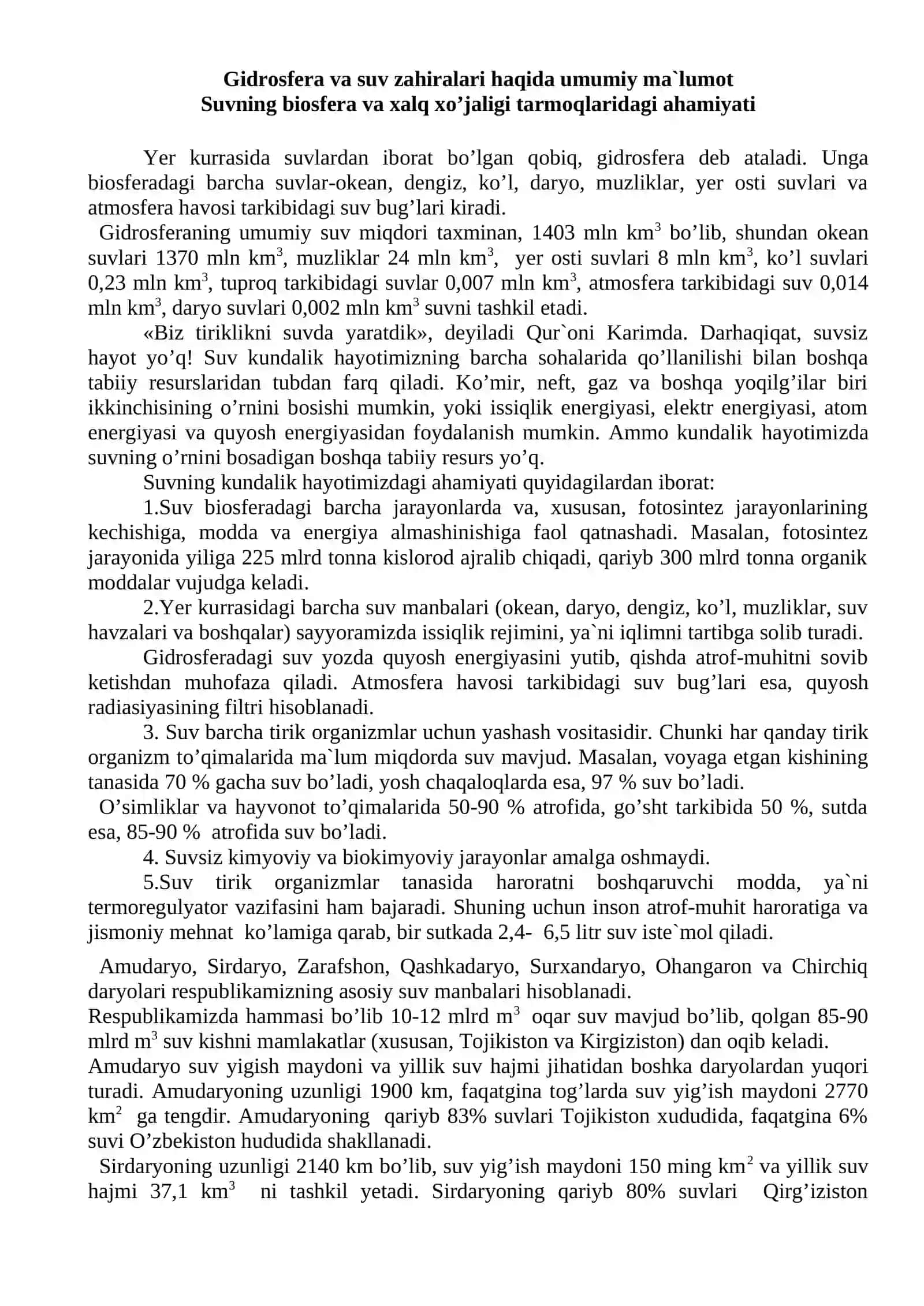 Gidrosfera va uni muhofaza qilish 2