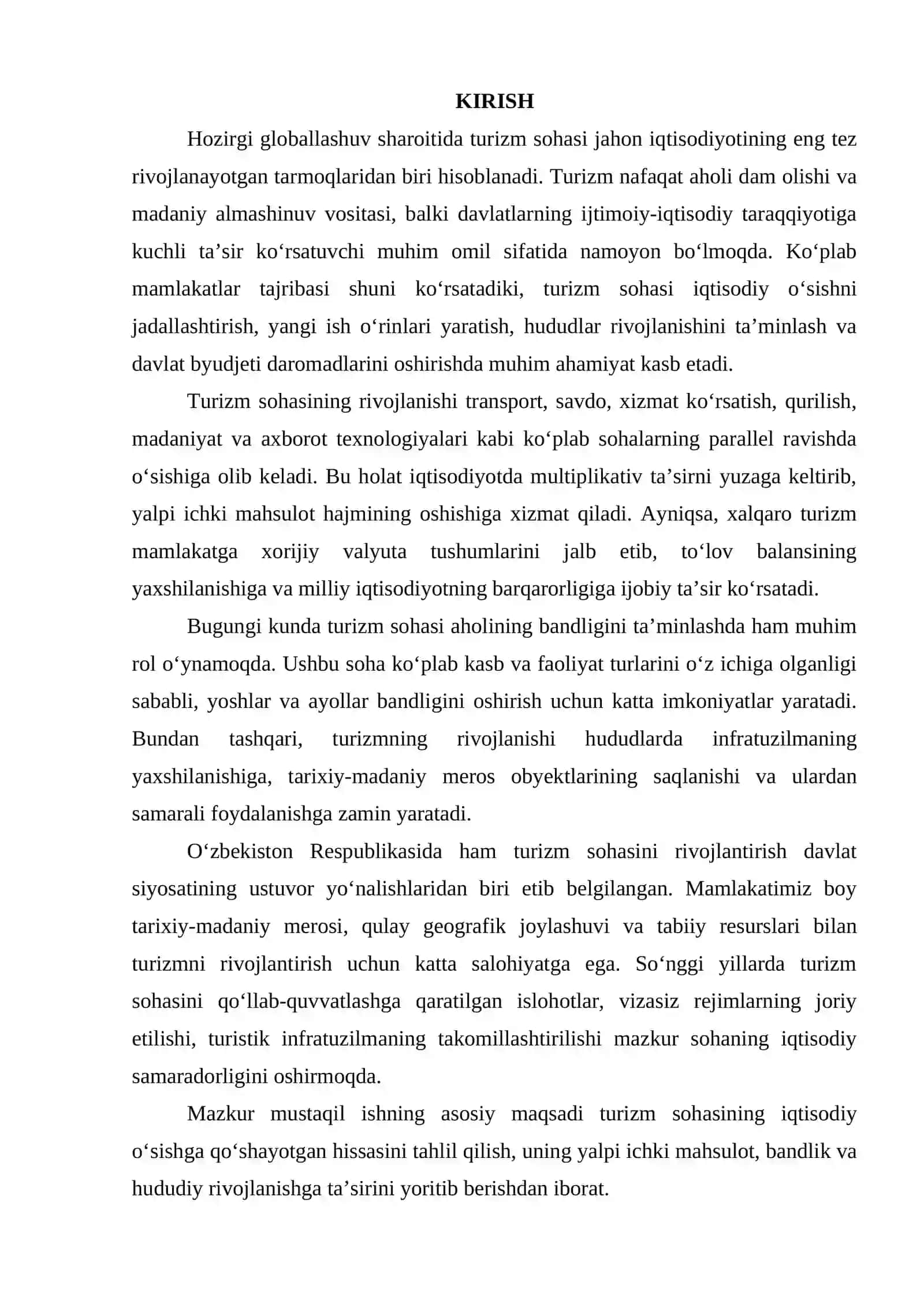 Turizm sohasining iqtisodiy o‘sishga qo‘shayotgan hissasini tahlil qilish 2