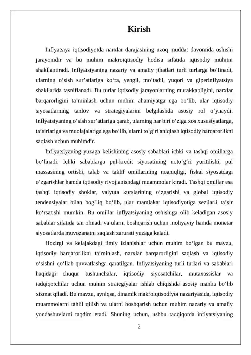 OʻSISH SURATLARIGA KOʻRA INFLYATSIYA TURLARI, INFLYATSIYA SABABLARI 2