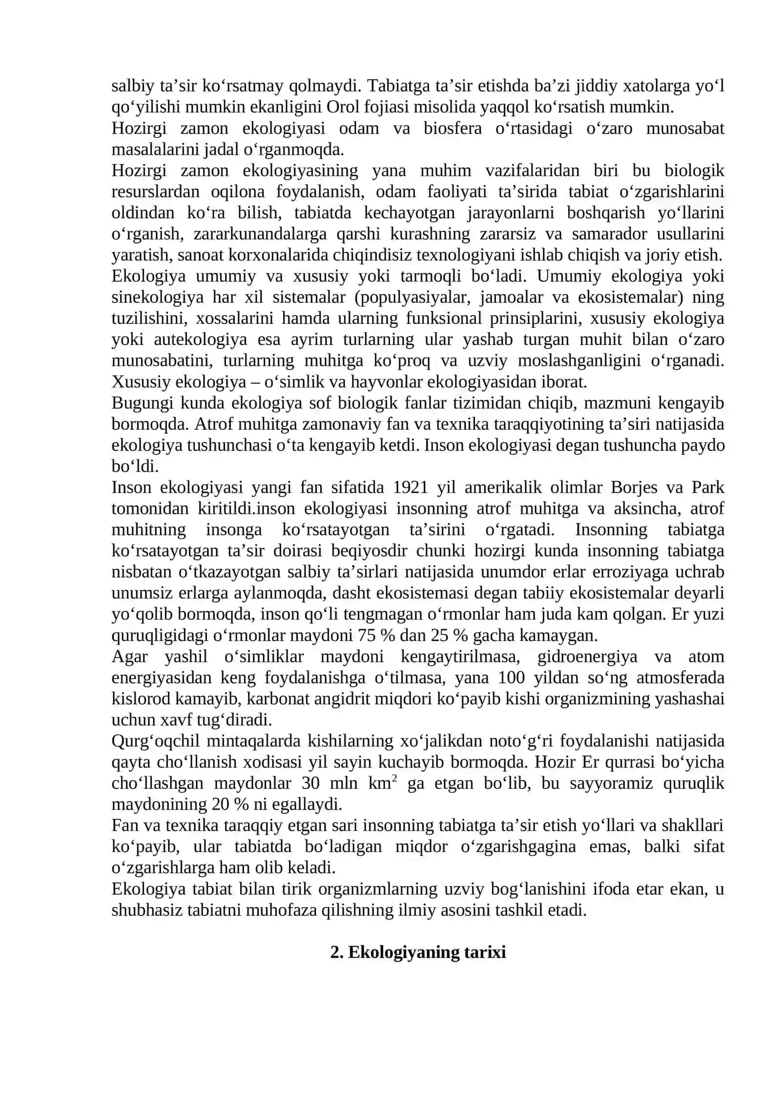 EKOLOGIYA FANINI PREDMETI VA VAZIFALARI 2
